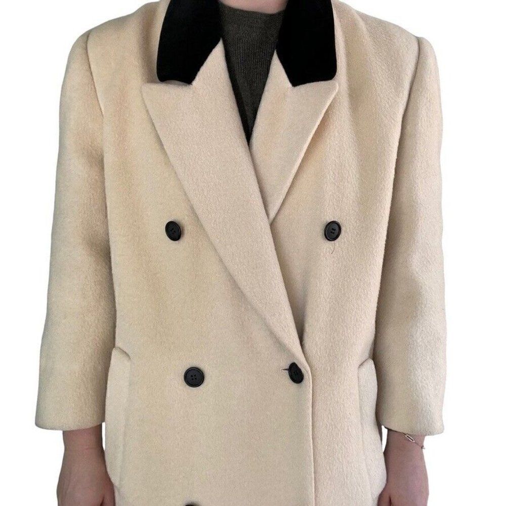 Vintage 1980s Christian Dior White Wool Double Breasted Retro Trench Coat Sz M - Picture 4 of 11